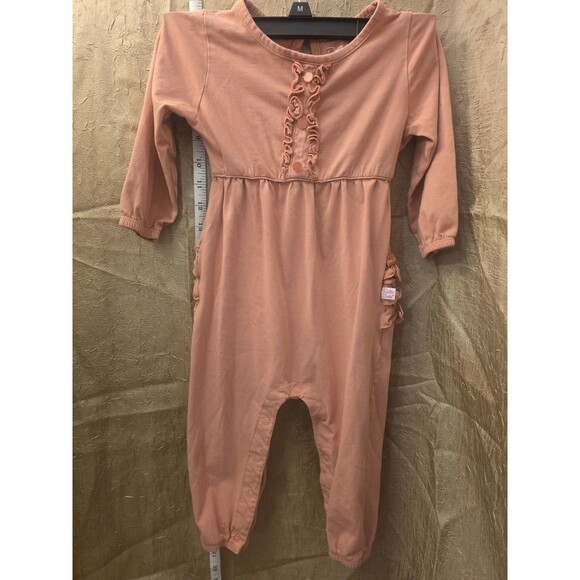 RuffleButts Toddler Girls Romper Jumpsuit 2T Pink Coral Ruffle Bum Long Sleeve - Picture 8 of 10